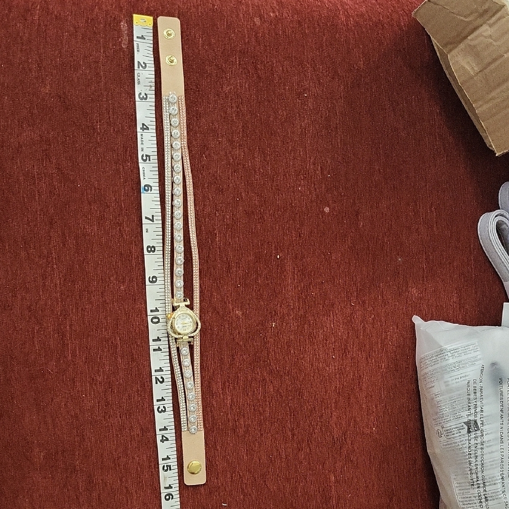 Gold and Tan Watch with Rhinestone Strap